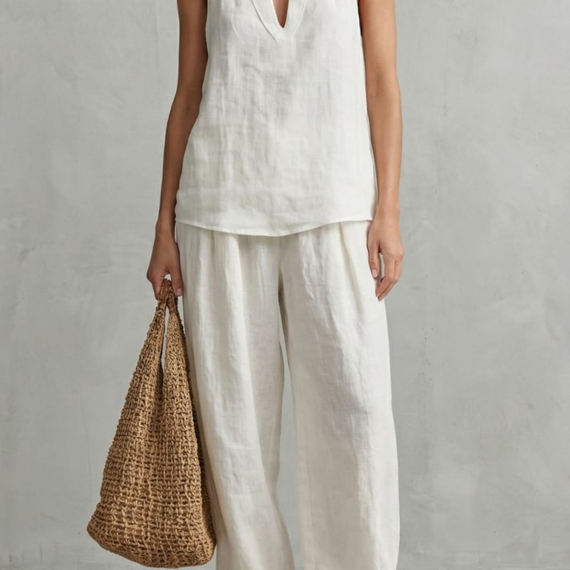 Women's Cotton-Blend Halter Top and Wide-Leg Pants Set - Demi