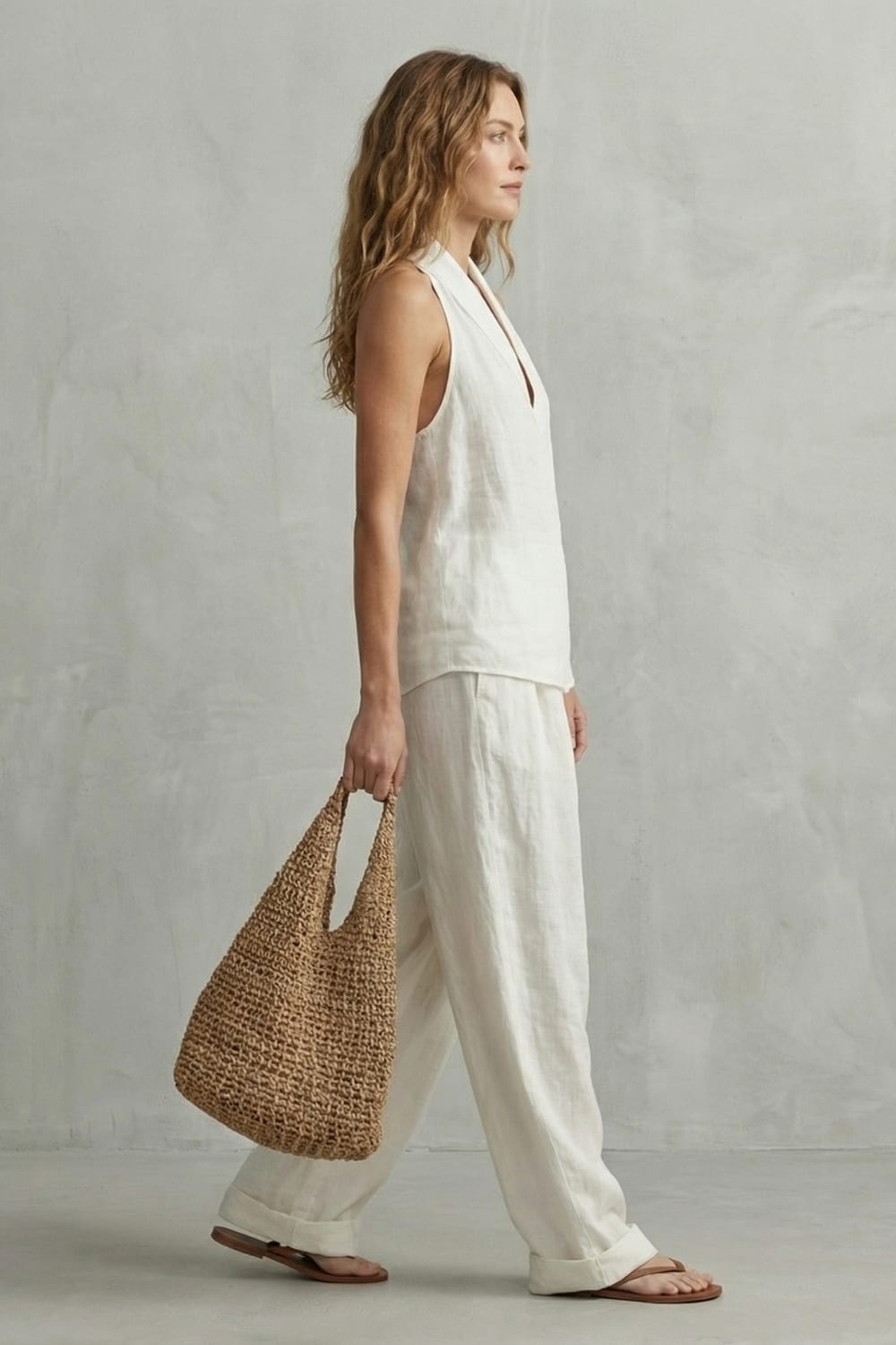 Women's Cotton-Blend Halter Top and Wide-Leg Pants Set - Demi