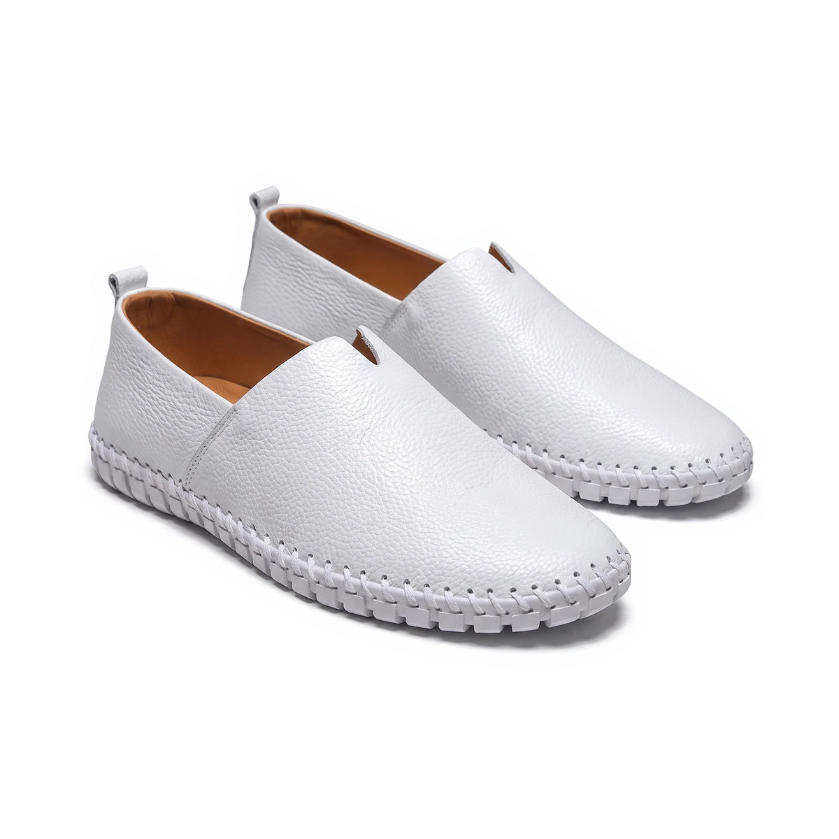 Men's Leather Slip-On Driving Loafers - Abraham - White