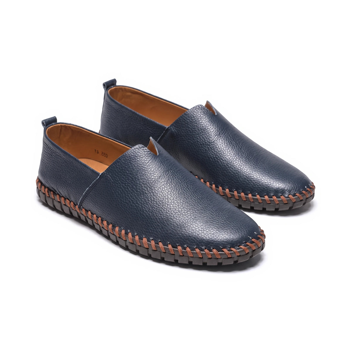 Men's Leather Slip-On Driving Loafers - Abraham - Navy