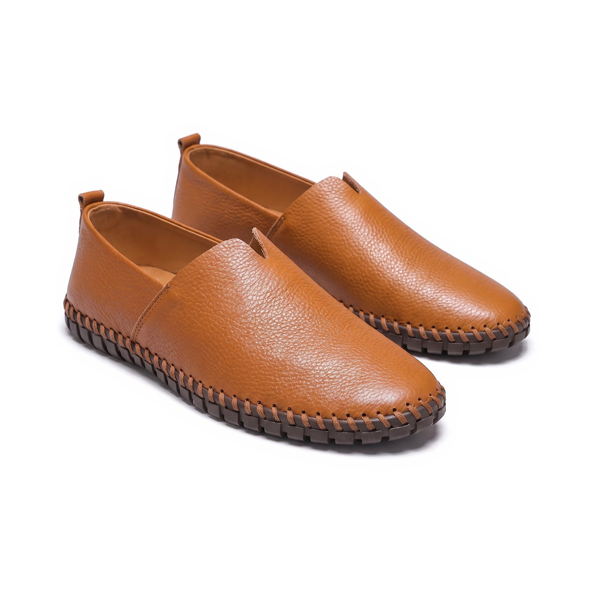 Men's Leather Slip-On Driving Loafers - Abraham - Tan