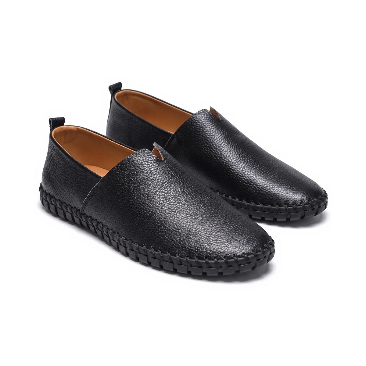 Men's Leather Slip-On Driving Loafers - Abraham - Black