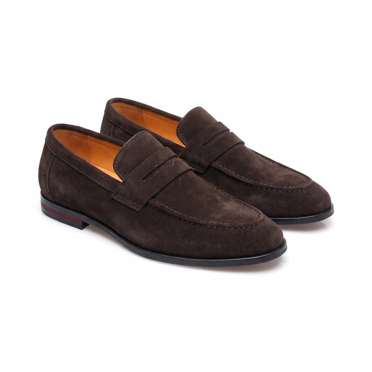 Men's Suede-Effect Penny Loafers - Albert - Dark Brown