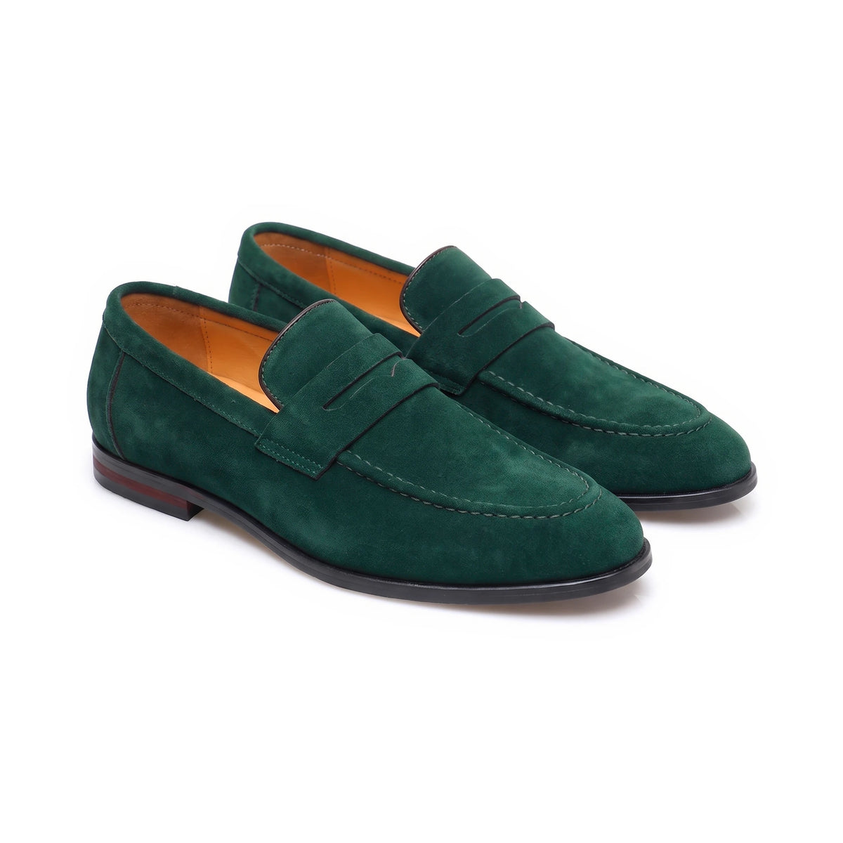 Men's Suede-Effect Penny Loafers - Albert - Green