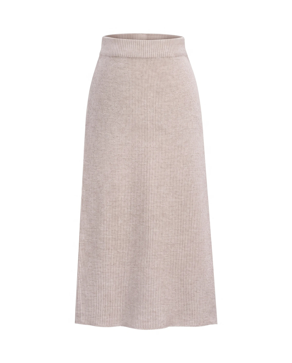 Women's Ribbed Knit Midi Skirt - Beatrice - Beige