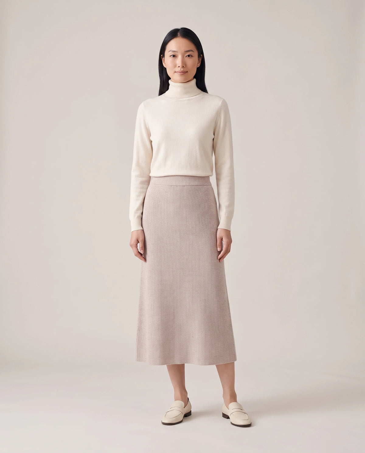 Women's Ribbed Knit Midi Skirt - Beatrice - Model Front