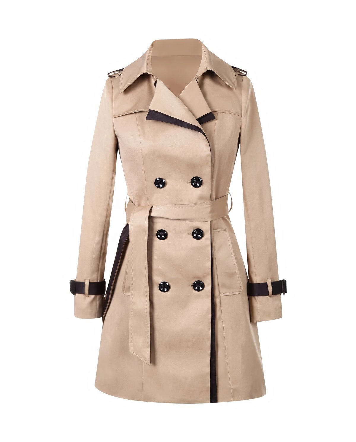 Women's Double-Breasted Belted Trench Coat - Bridget - Beige