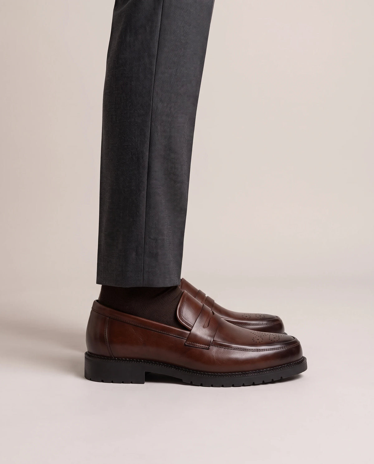Men's Brogue Penny Loafers - Herbert - Model Side Detail