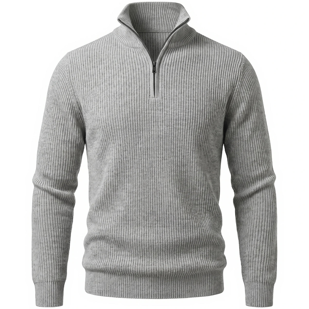 Men's Cotton-Blend Long-Sleeve Zip Polo Shirt - Horace - Light Gray