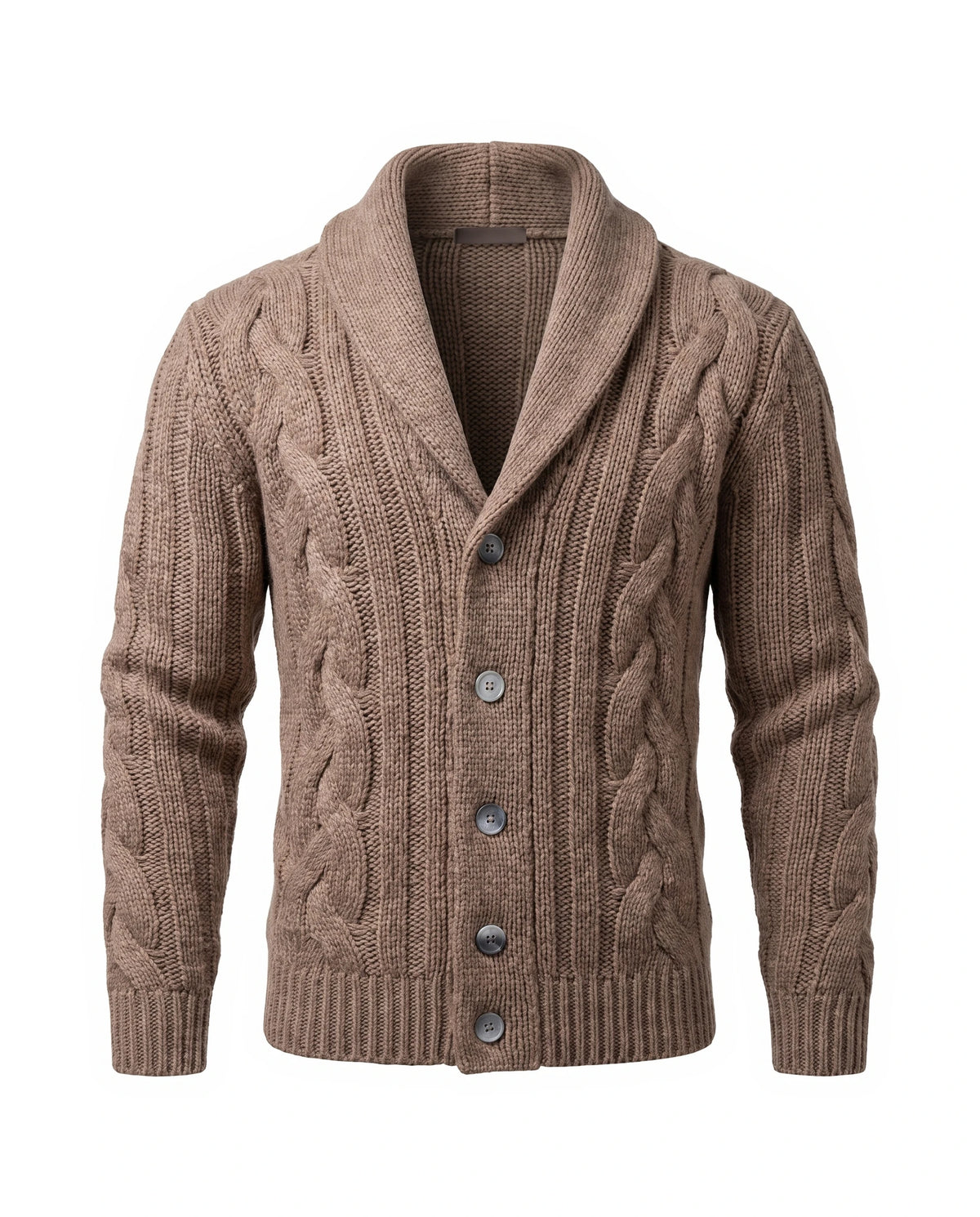 Men's Merino Wool Shawl Collar Cardigan - Jamal - Camel