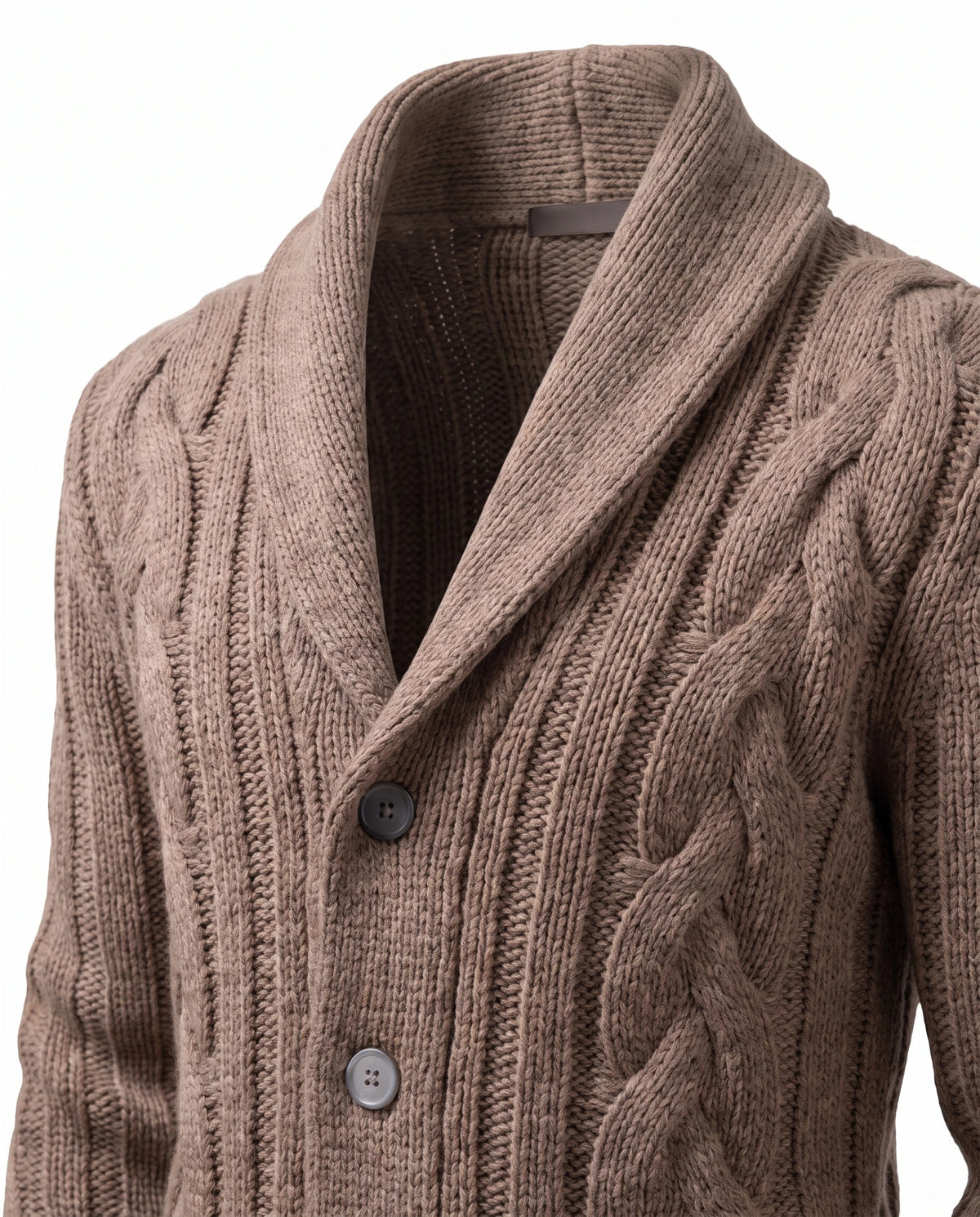 Men's Merino Wool Shawl Collar Cardigan - Jamal - Detail Shawl Collar