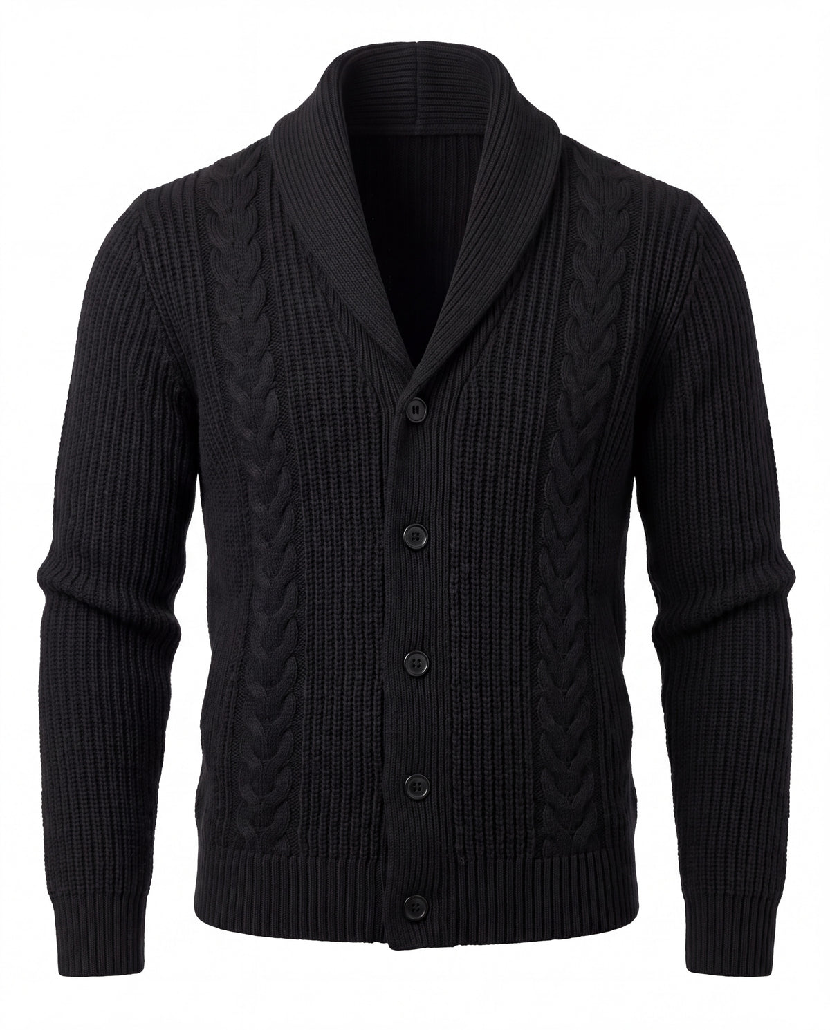 Men's Merino Wool Shawl Collar Cardigan - Jamal - Black