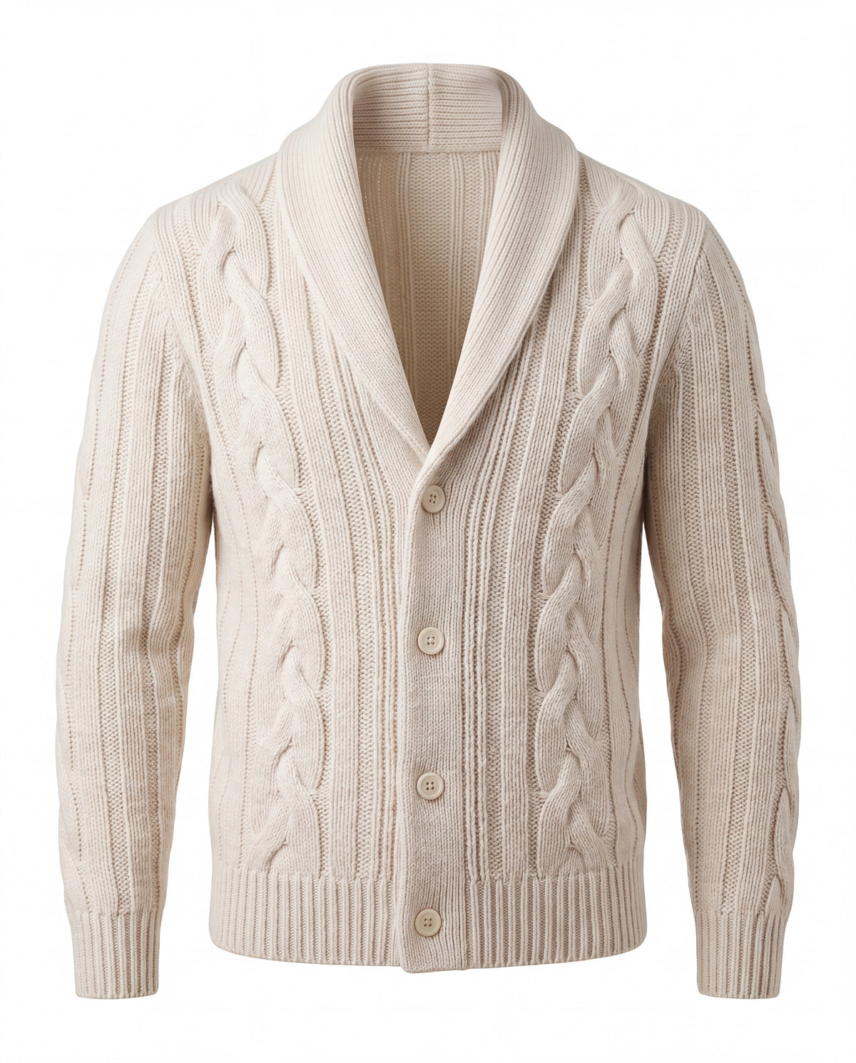 Men's Merino Wool Shawl Collar Cardigan - Jamal - White
