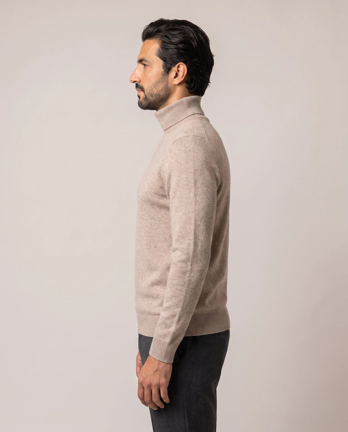 Men's Wool Turtleneck Sweater - Jeremy - Model Side View