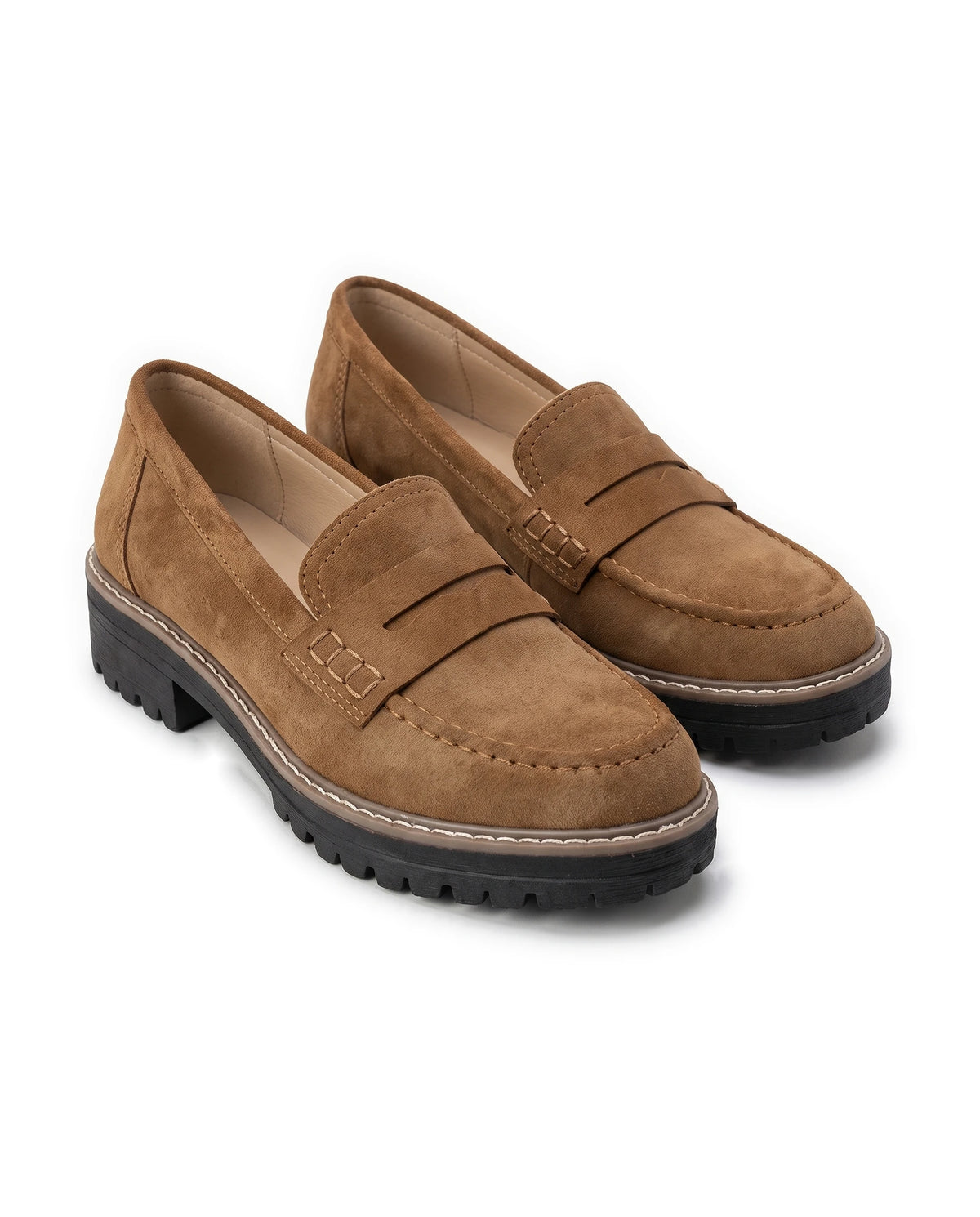 Women's Lug-Sole Penny Loafers - Jutta - Brown