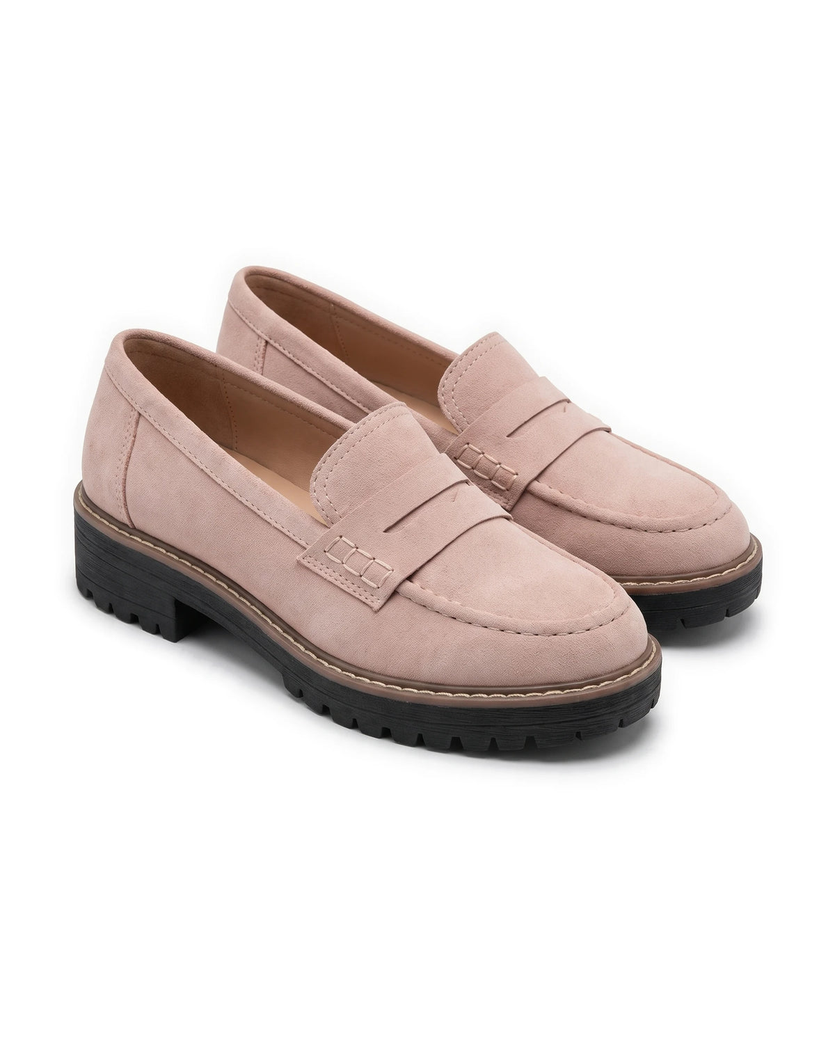 Women's Lug-Sole Penny Loafers - Jutta - Khaki