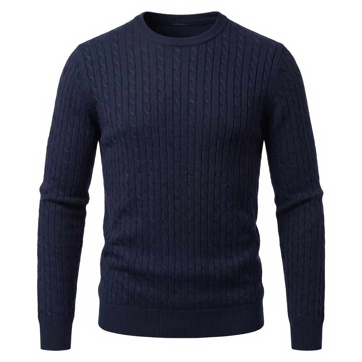 Men's Cable-Knit Crew Neck Sweater - Kade - Navy
