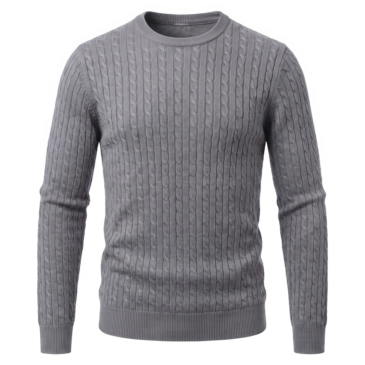 Men's Cable-Knit Crew Neck Sweater - Kade - Gray
