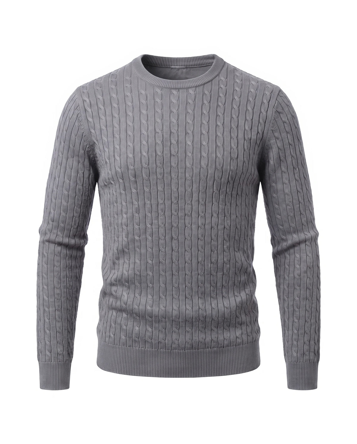 Men's Cable-Knit Crew Neck Sweater - Kade - Gray