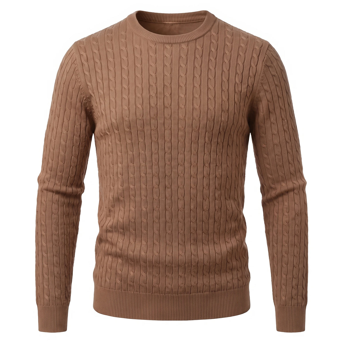 Men's Cable-Knit Crew Neck Sweater - Kade - Camel