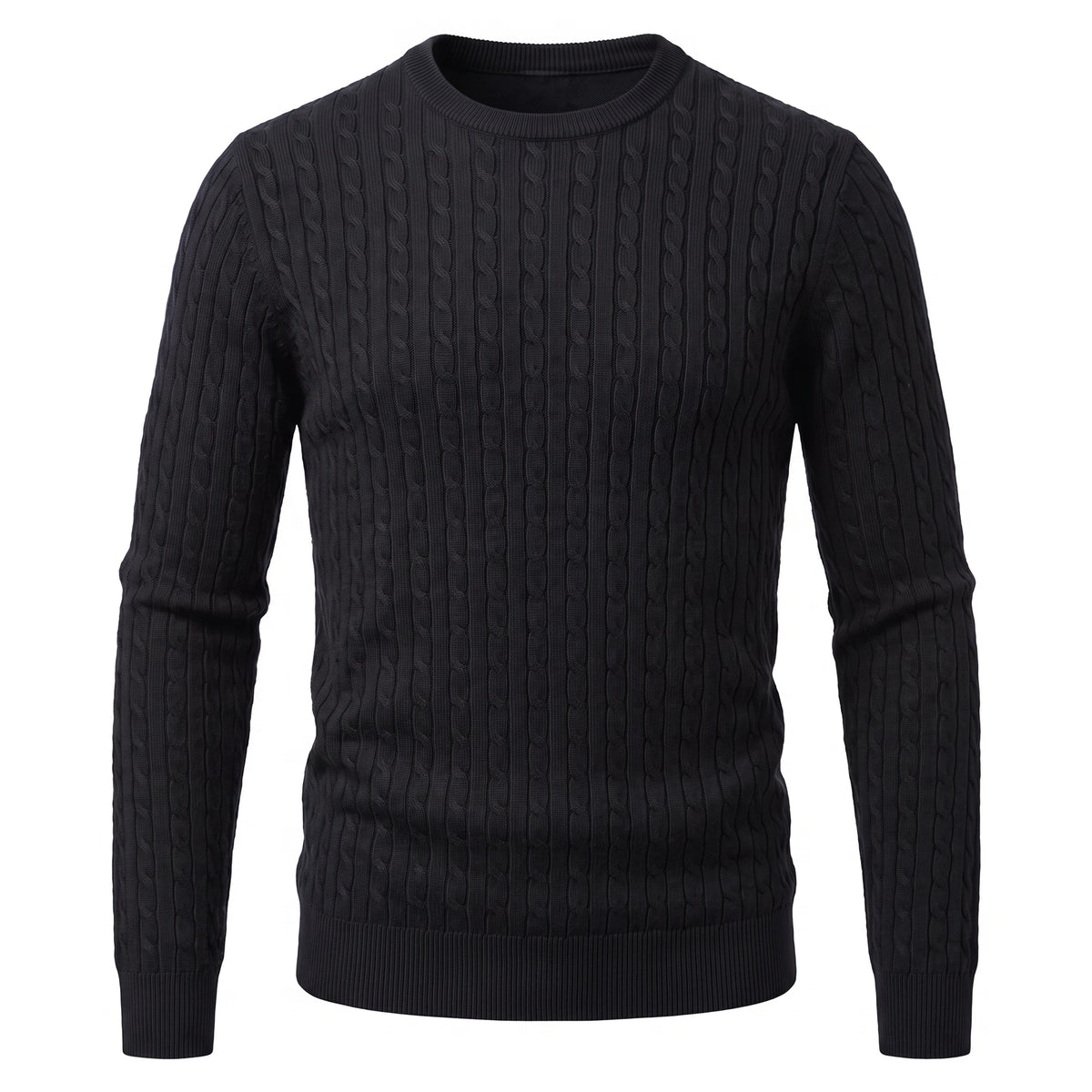 Men's Cable-Knit Crew Neck Sweater - Kade - Black