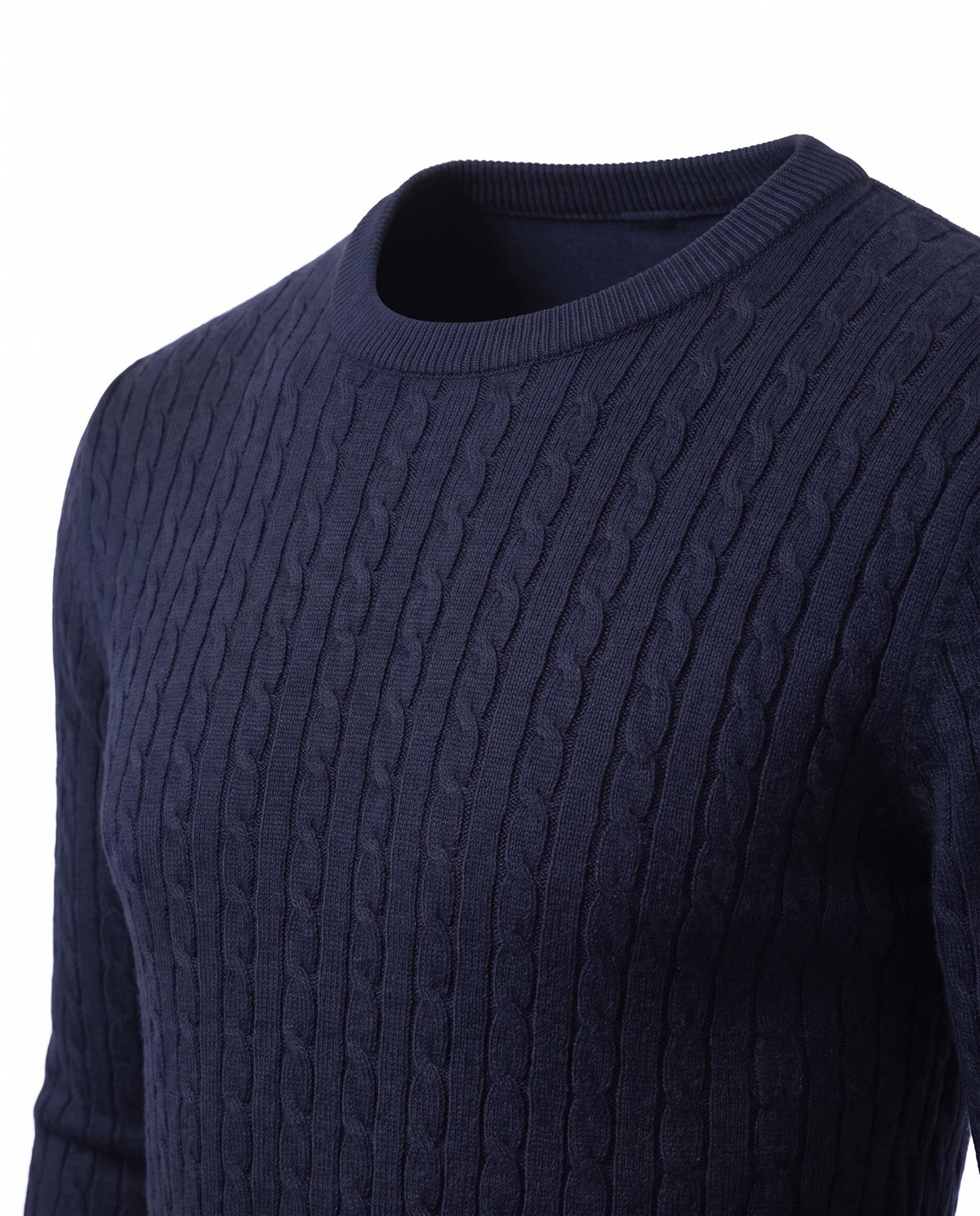 Men's Cable-Knit Crew Neck Sweater - Kade - Detail Crew Neck