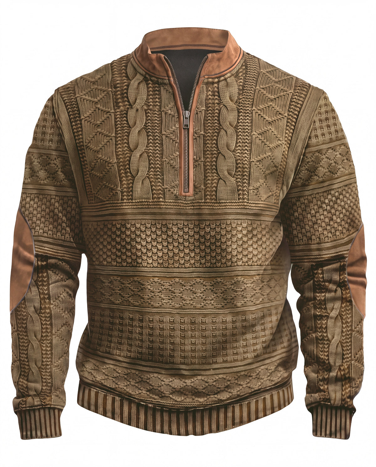 Men's Cable Knit Half-Zip Sweater - Kade - Light Brown
