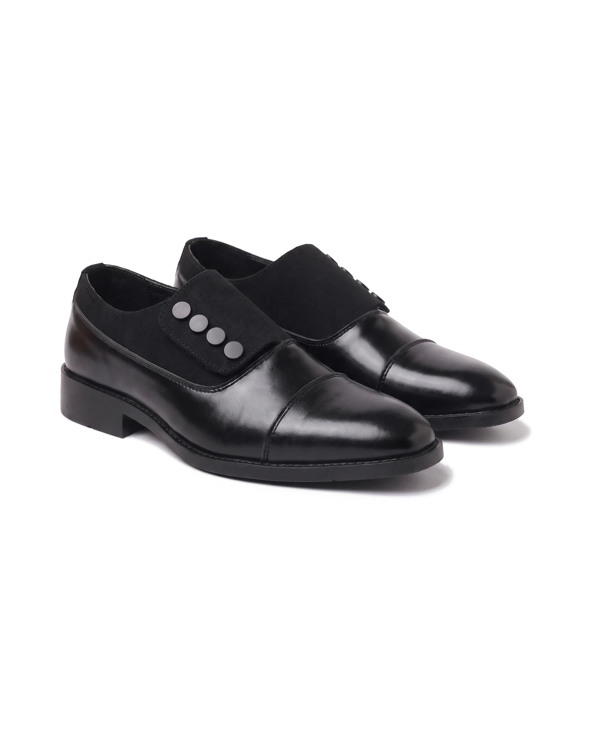 Men's Cap-Toe Button Panel Dress Shoes - Roderick - Black