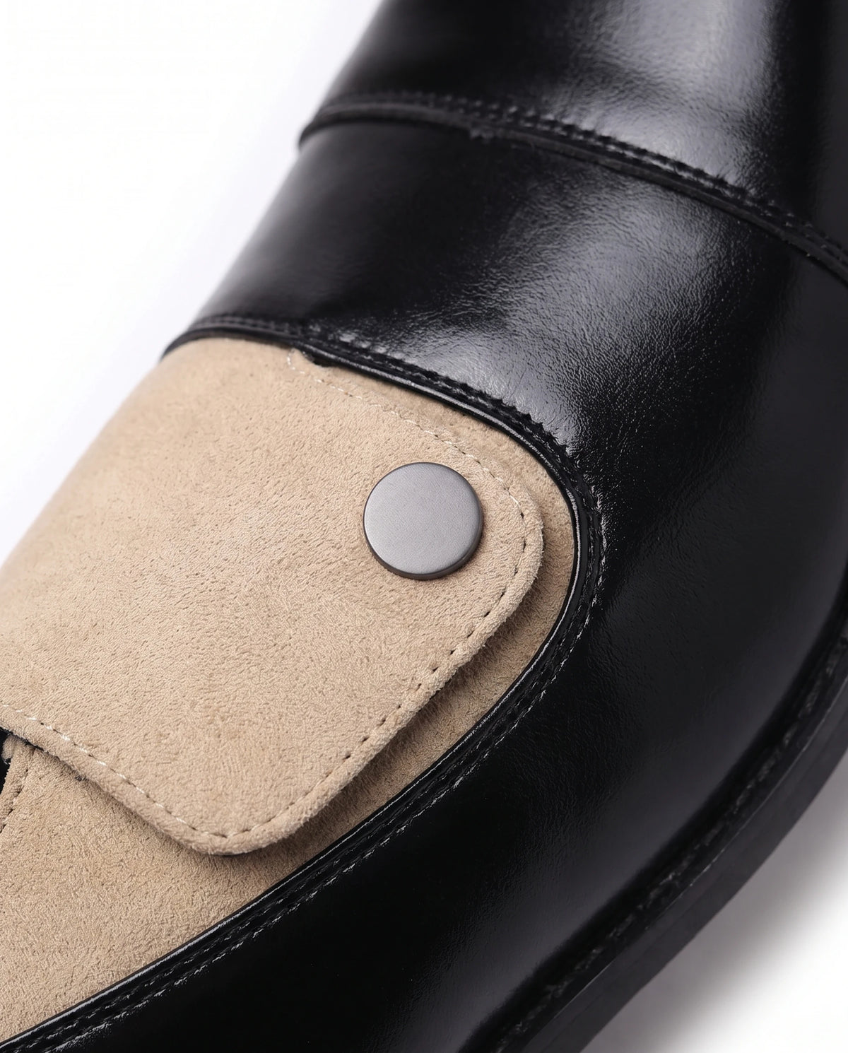 Men's Cap-Toe Button Panel Dress Shoes - Roderick - Detail Material Texture