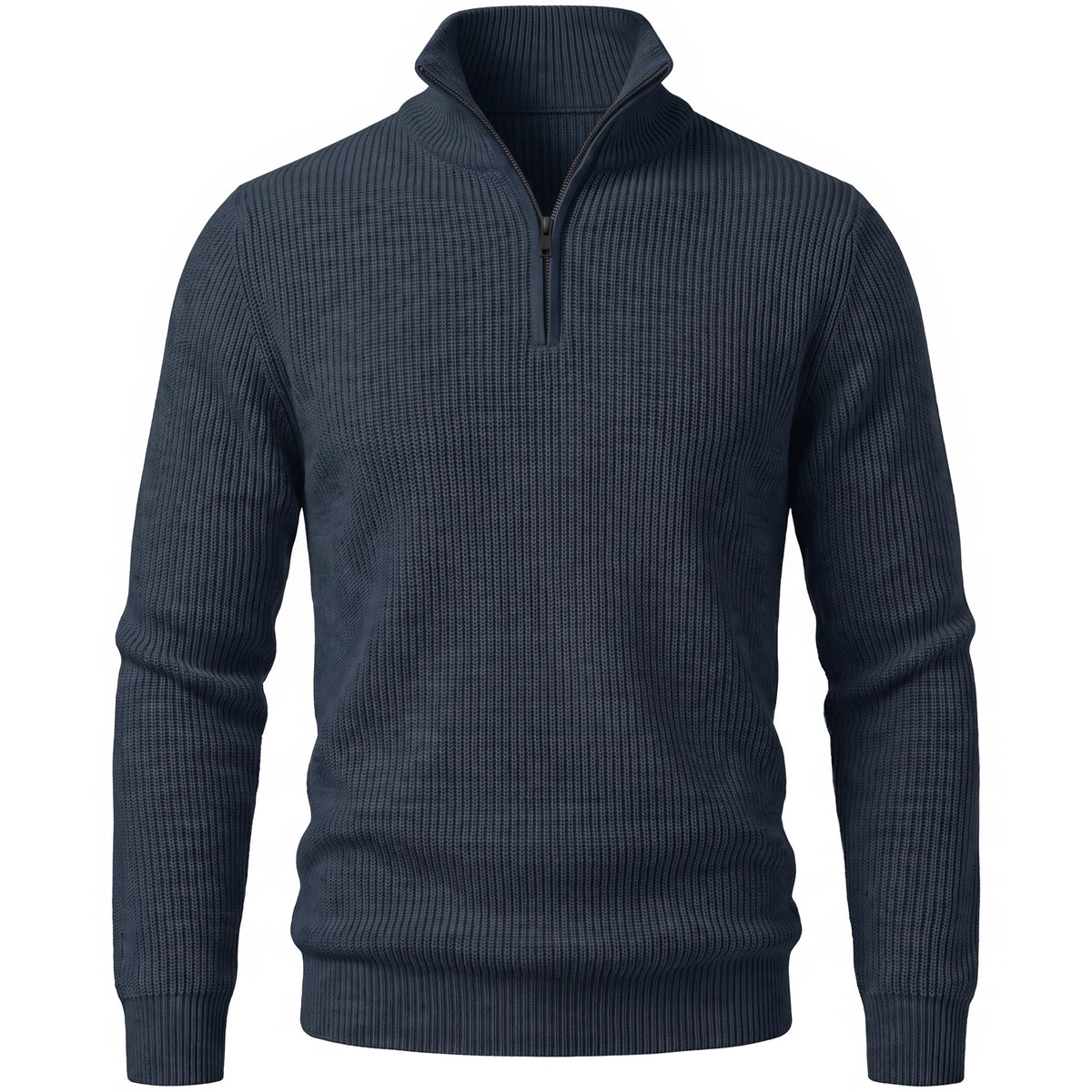 Men's Cotton-Blend Long-Sleeve Zip Polo Shirt - Horace - Navy