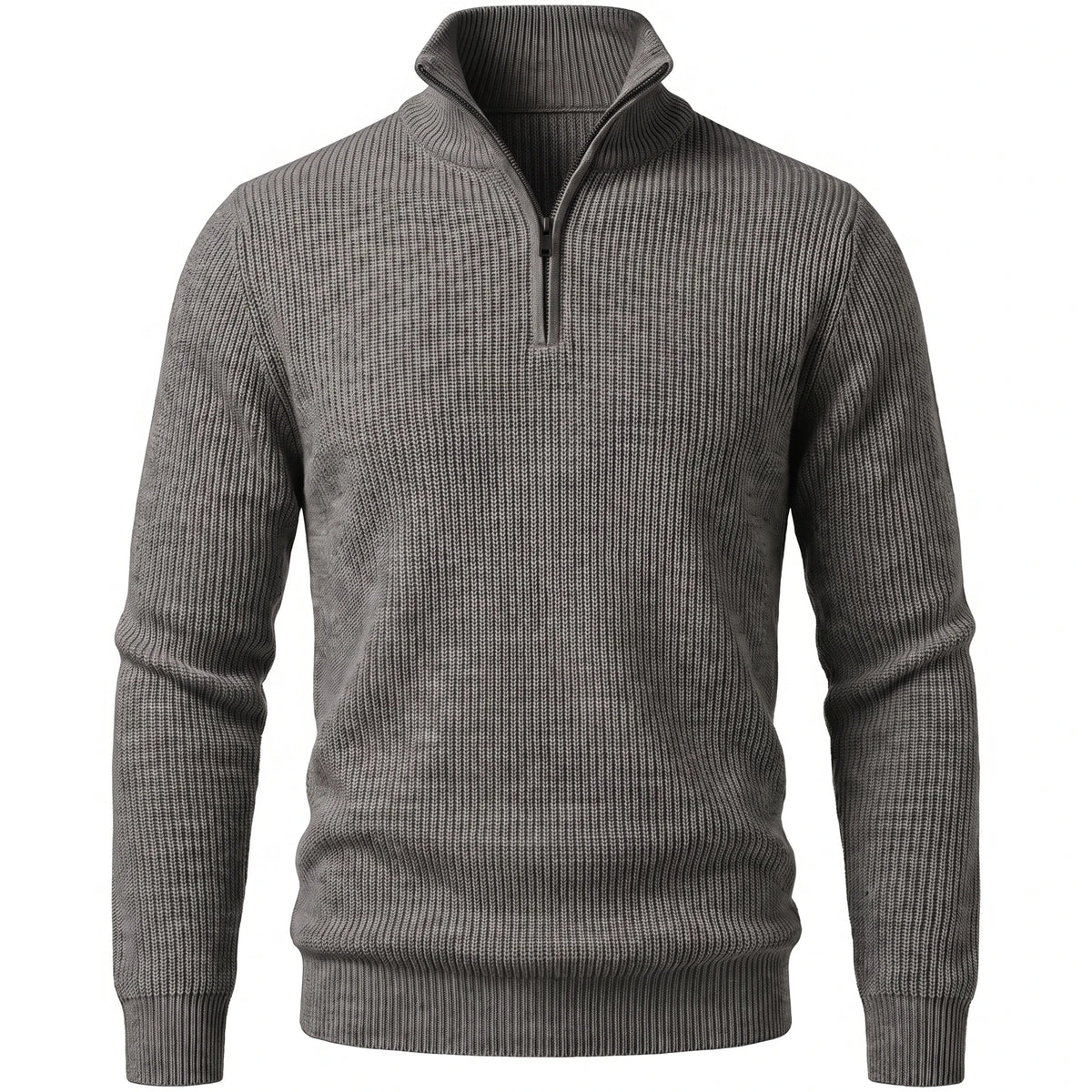 Men's Cotton-Blend Long-Sleeve Zip Polo Shirt - Horace - Dark Gray