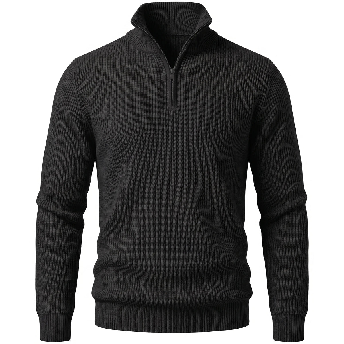 Men's Cotton-Blend Long-Sleeve Zip Polo Shirt - Horace - Black