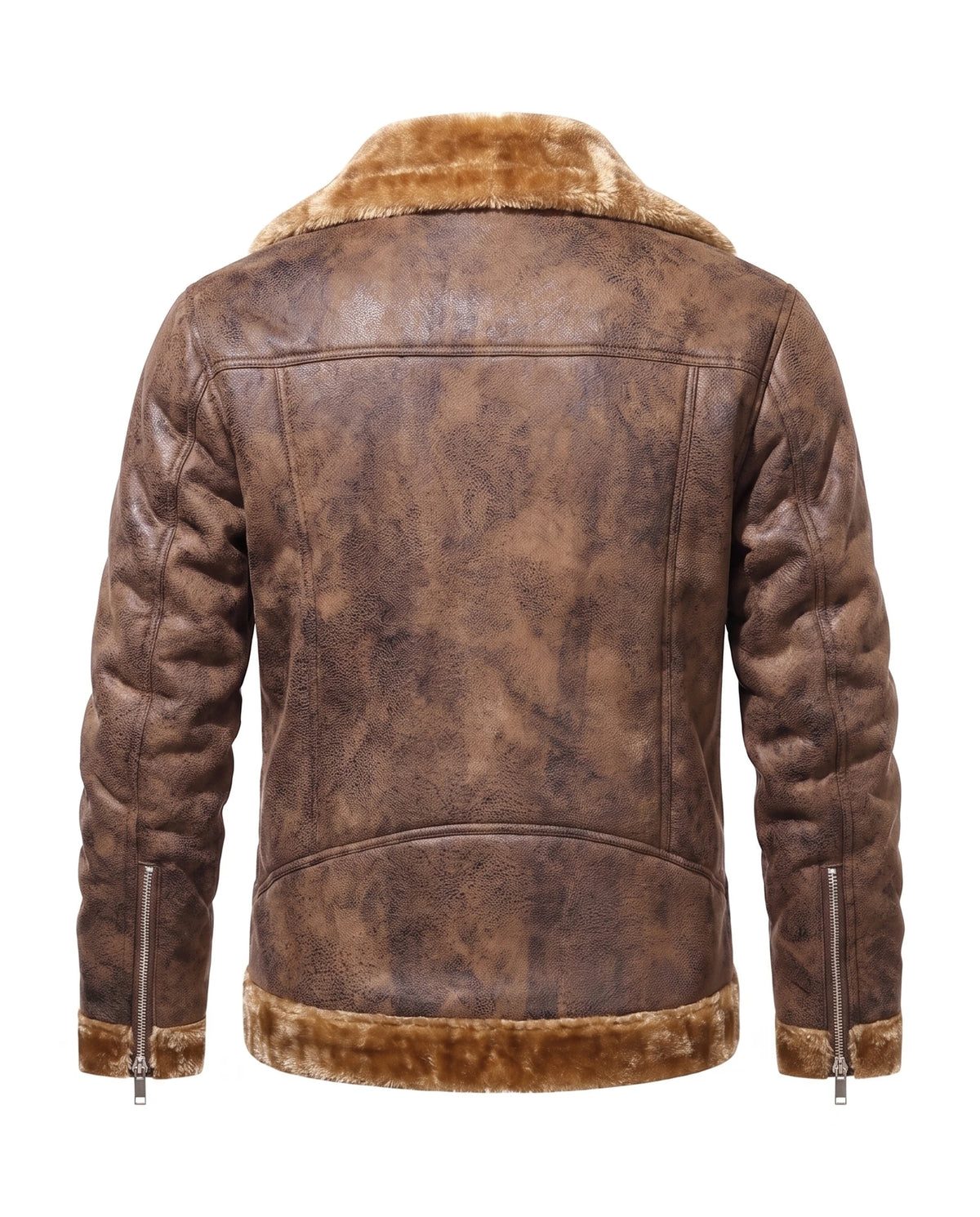 Men's Faux Shearling Biker Jacket - Julius - Brown Back View