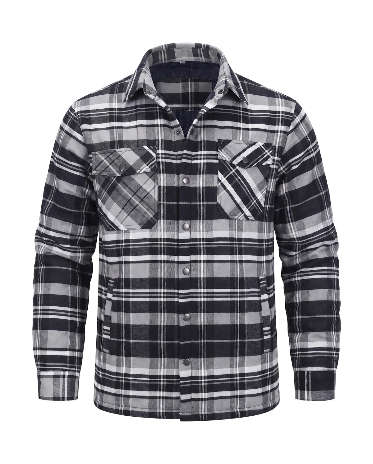 Men's Quilted-Lined Flannel Shirt Jacket - Hollis - Black & White