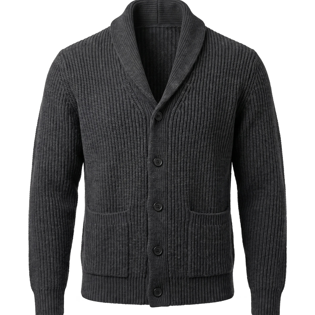 Men's Shawl Collar Button-Front Cardigan - Jermaine - Dark Gray