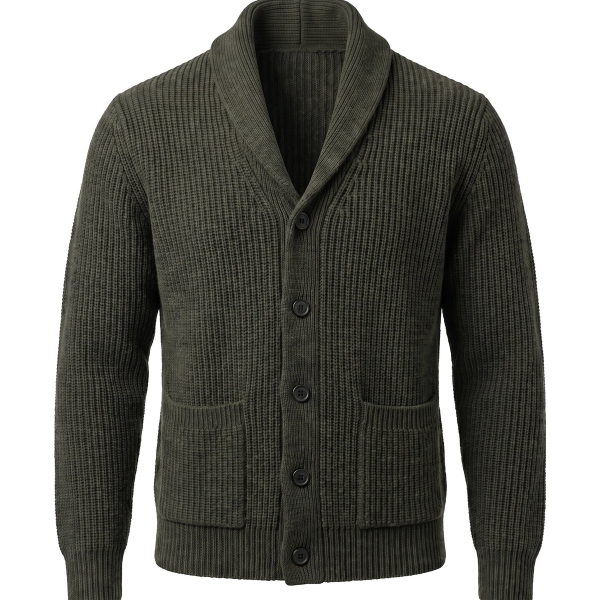 Men's Shawl Collar Button-Front Cardigan - Jermaine - Olive Green