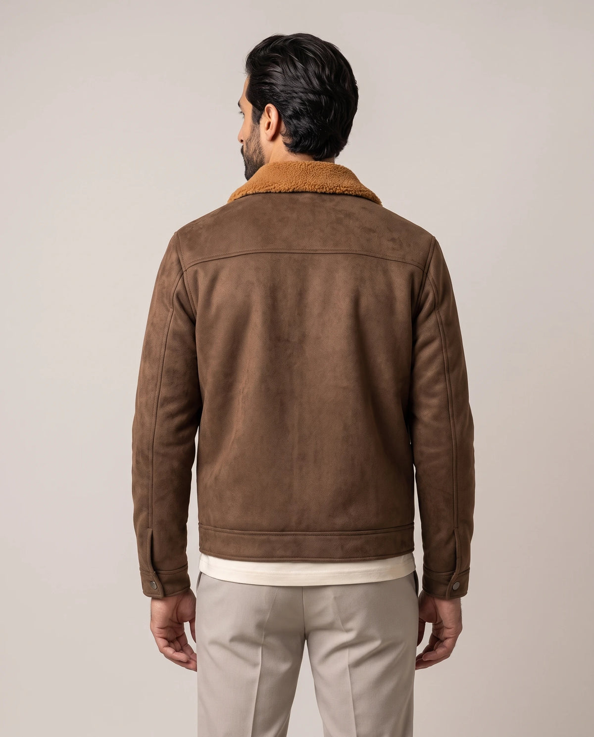 Men's Sherpa-Lined Trucker Jacket - Carlos - Model Back