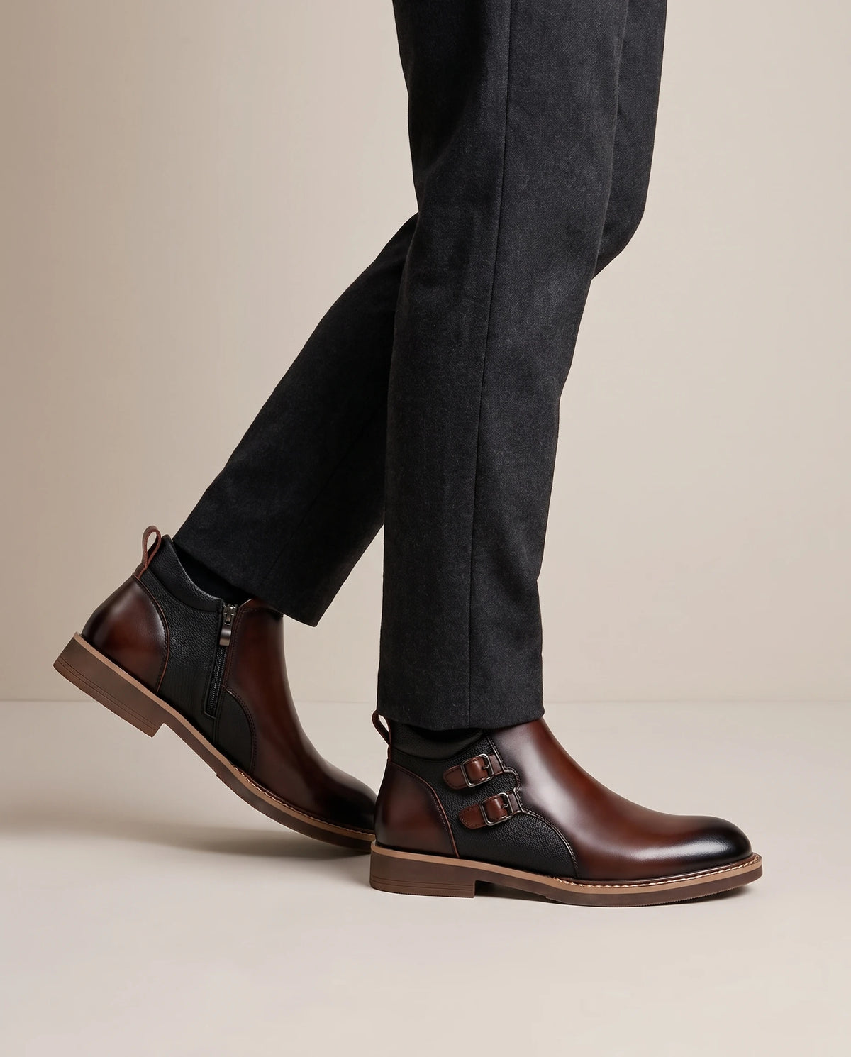 Men's Side-Zip Buckle Ankle Boots - Bradford - Model Side Detail