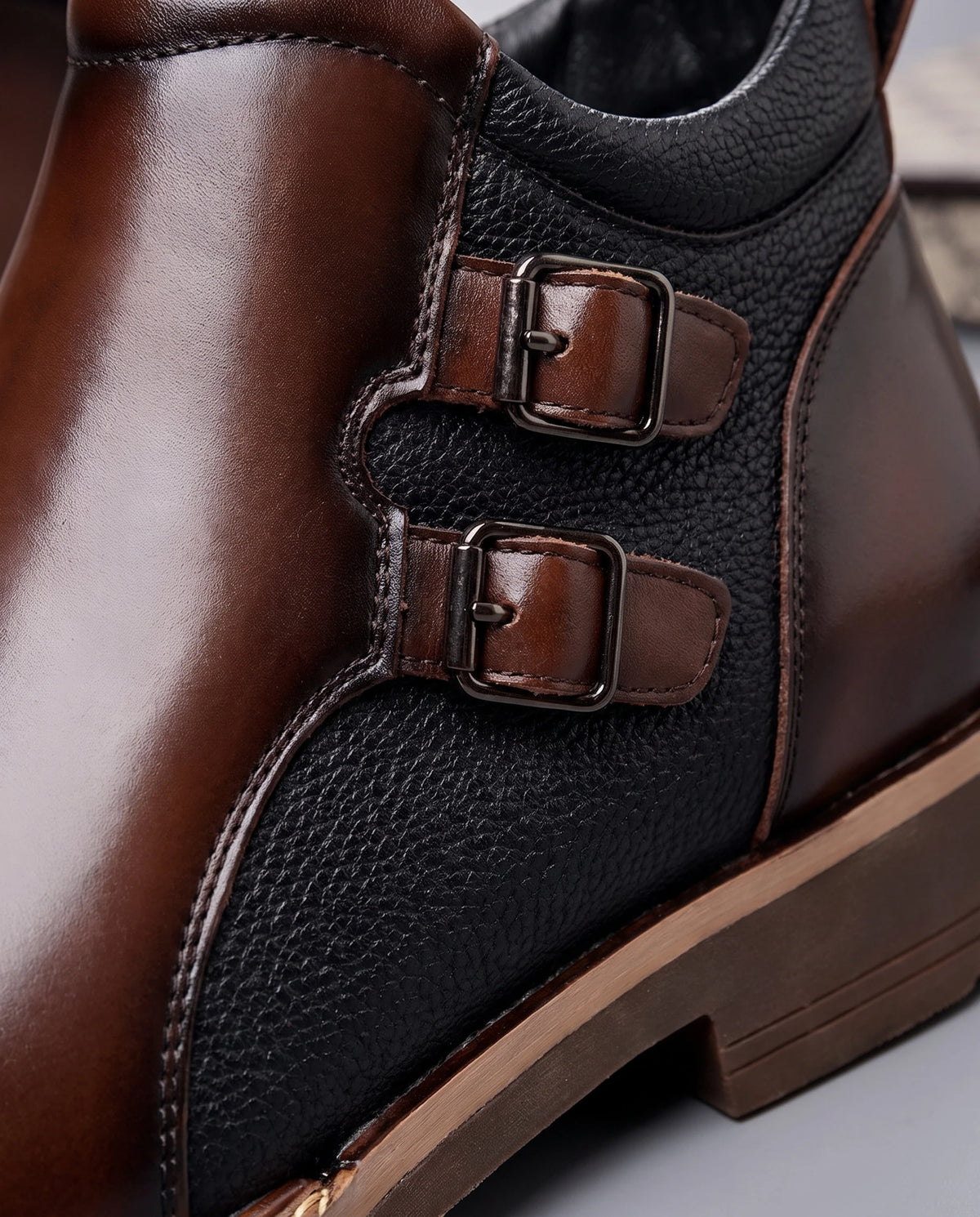Men's Side-Zip Buckle Ankle Boots - Bradford - Detail Buckle Straps
