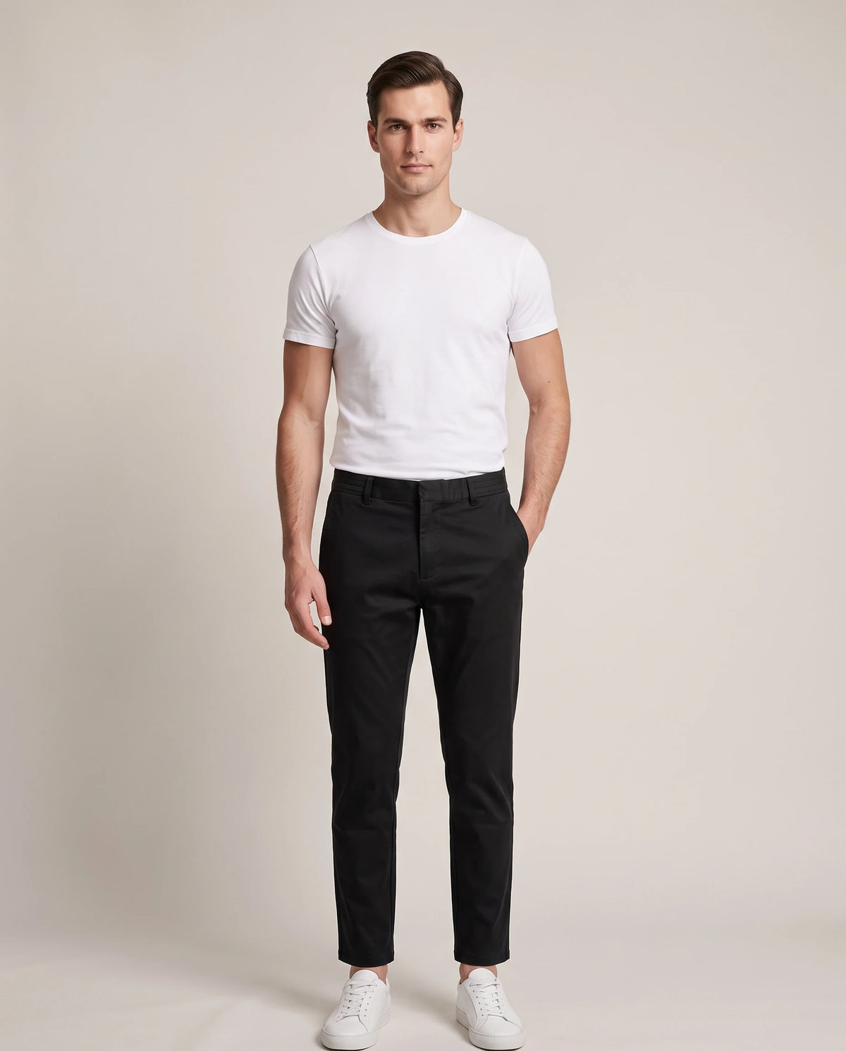 Men's Slim Tapered Cotton Chinos - Ellis - Model Front