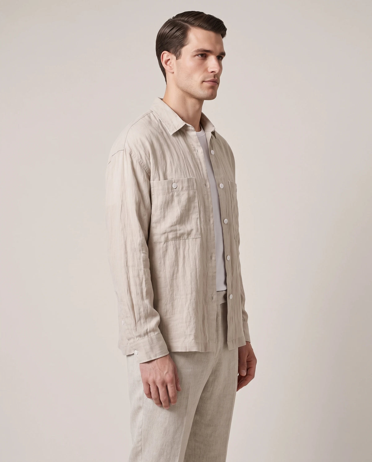 Men's Tencel-Blend Overshirt - Portofino - Model Side
