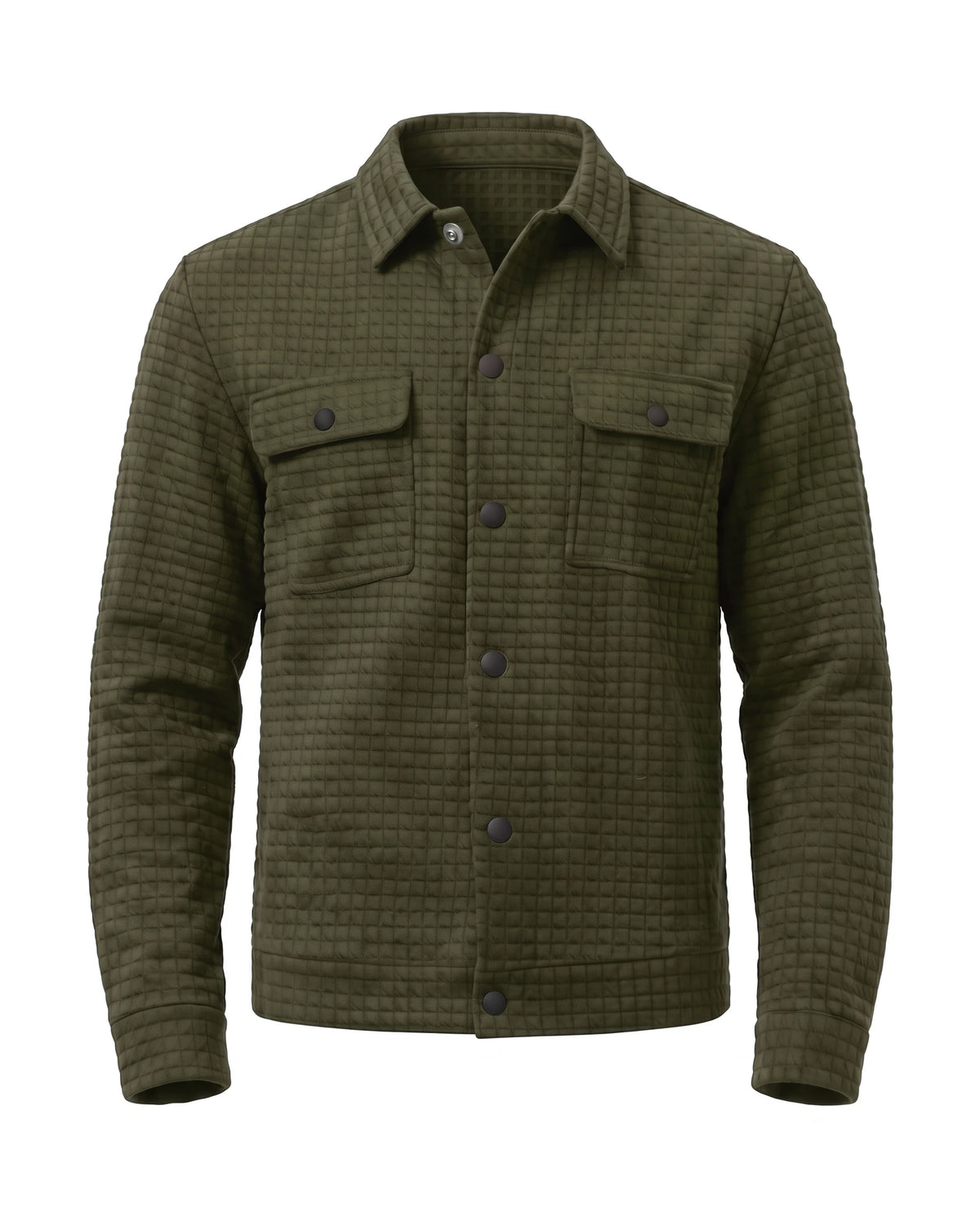 Men's Waffle-Knit Shirt Jacket - Darren - Army Green