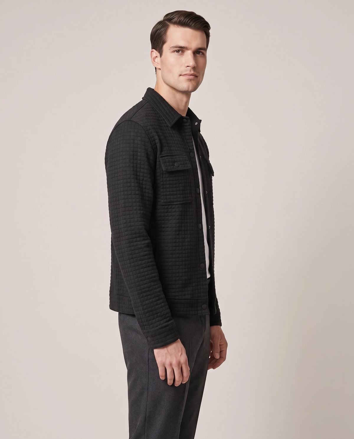 Men's Waffle-Knit Shirt Jacket - Darren - Model Side