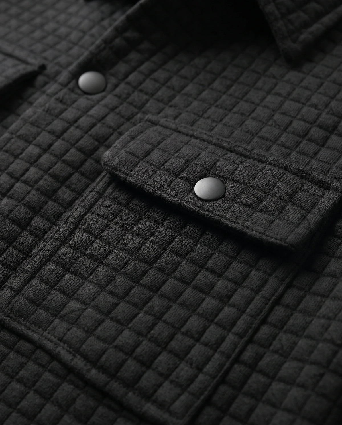 Men's Waffle-Knit Shirt Jacket - Darren - Snap Button and Flap Pocket Detail