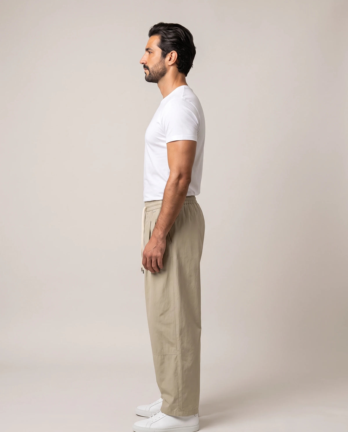 Men's Wide-Leg Pleated Lyocell Trousers - Marlow - Model Side