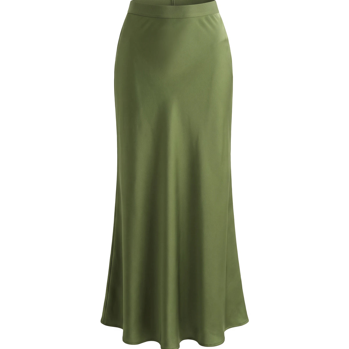 Women's Satin Maxi Skirt - Olive Green