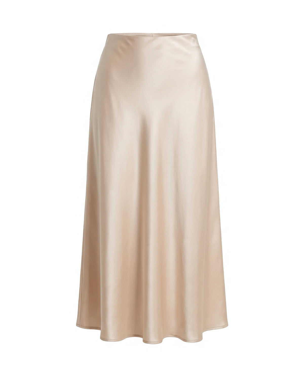 Women's Elastic-Waist Silk Skirt - Beige