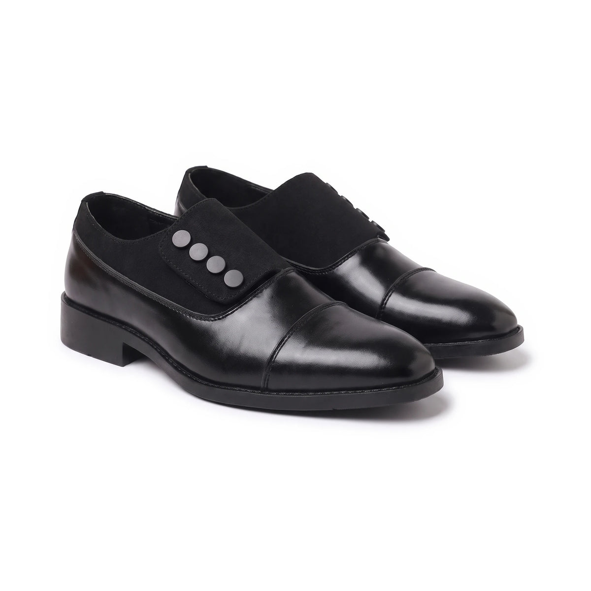 Men's Cap-Toe Button Panel Dress Shoes - Roderick - Black