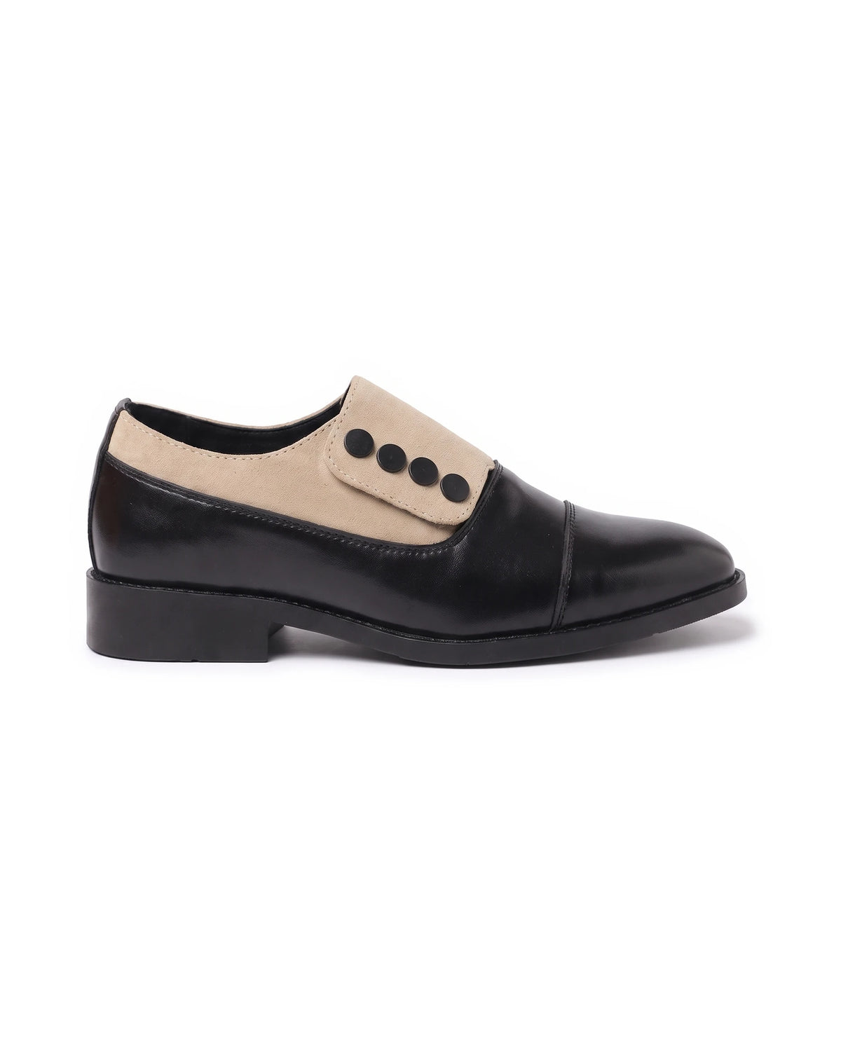 Men's Cap-Toe Button Panel Dress Shoes - Roderick - Side Profile