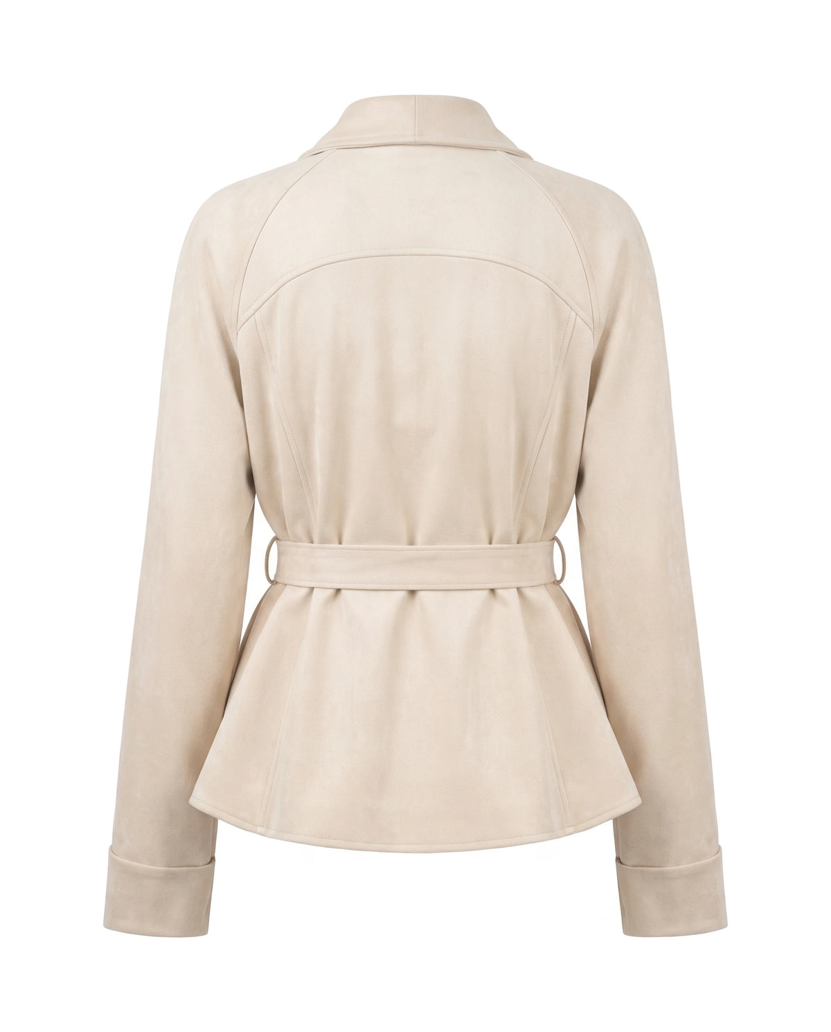 Women's Belted Faux Suede Wrap Jacket - Carmen - Beige Back View